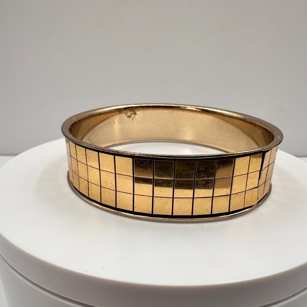 Vintage 90s Gold Tone Mosaic Tile Bracelet - Geometric Women's Jewelry